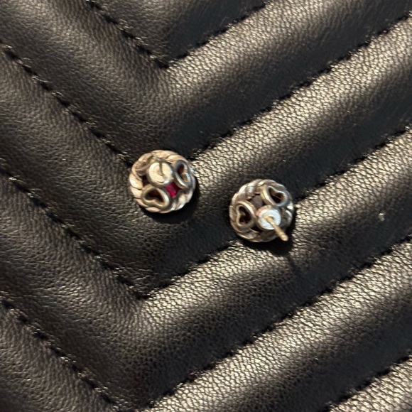 Elegant Silver and Red Stud Earrings - Picture 3 of 4